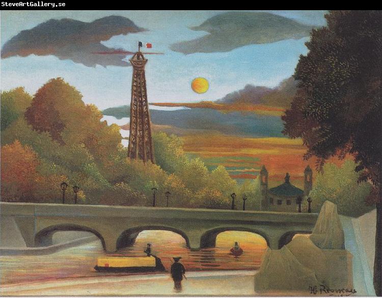 Henri Rousseau Seine and Eiffel-tower in the sunset